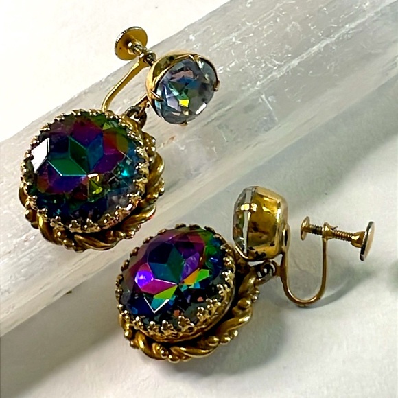 Vintage Schiaparelli Dangle Earrings 1950s Sparkling Watermelon Drop Earrings - Picture 1 of 8